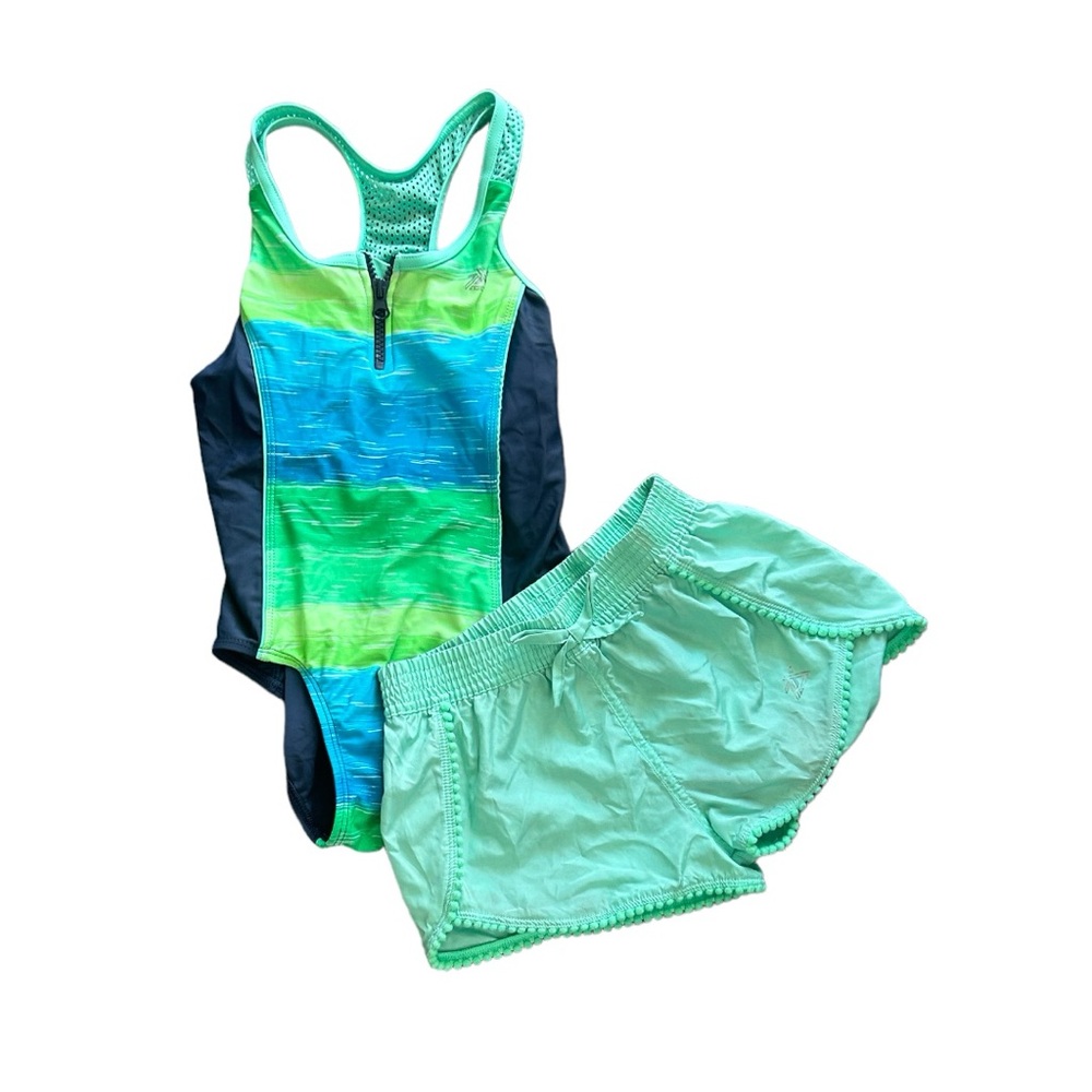 ZeroXposur Girls Swimsuit Set With Girls Bathing Suit one Piece & Swim shorts 🩱